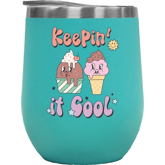 Keepin It Cool, Retro Ice Cream Art Merch Gift, Mint 12oz Wine Tumbler