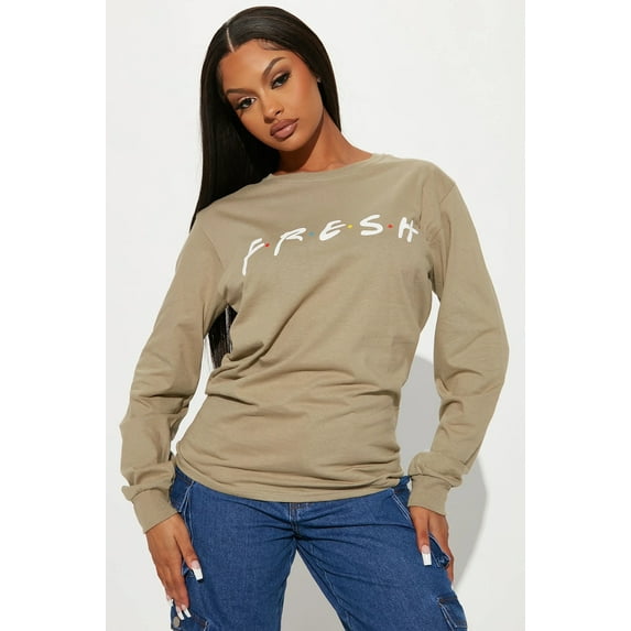 Keepin' It Fresh Women's Long Sleeve Tee T-Shirt in Mocha (Large, Mocha)