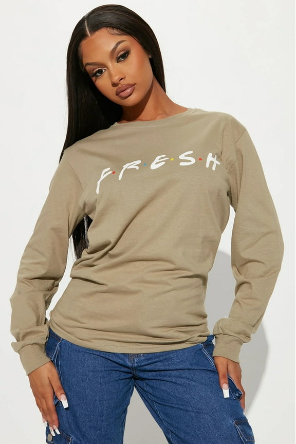 Keepin' It Fresh Women's Long Sleeve Tee T-Shirt in Mocha (X-Small, Mocha)