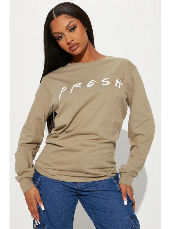 Keepin' It Fresh Women's Long Sleeve Tee T-Shirt in Mocha (XX-Large, Mocha)