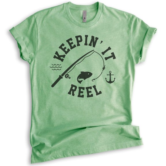 Keepin' It Reel Shirt, Unisex Women's Men's Shirt, Fishing Shirt, Fish Pun Shirt, Fisherman Shirt, Heather Apple Green, 3X-Large