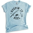 thumbnail image 1 of Keepin' It Reel Shirt, Unisex Women's Men's Shirt, Fishing Shirt, Fish Pun Shirt, Fisherman Shirt, Heather Light Blue, X-Small, 1 of 6