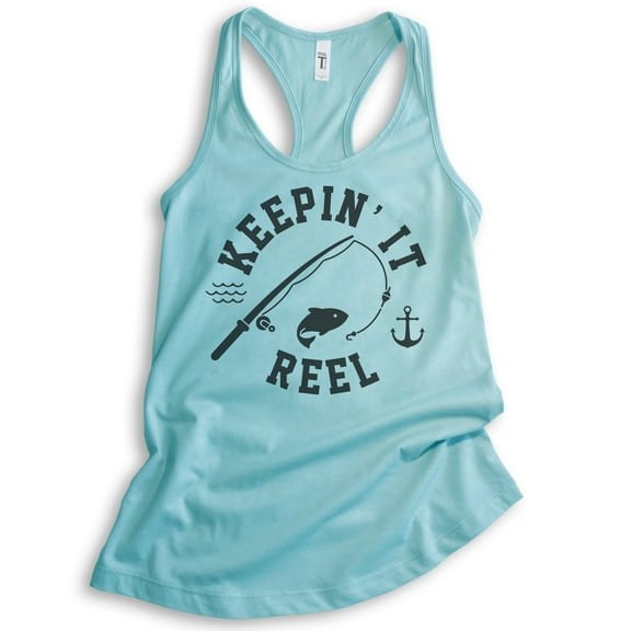 Keepin' It Reel Tank Top, Ladies Racerback Tank Top, Fishing Tank, Fish Pun Tank, Fisherman Tank, Cancun, Small