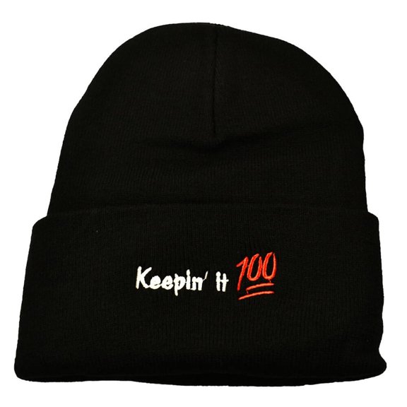 Road Rage Keepin' it 100 Embroidered Beanie, Black, One Size