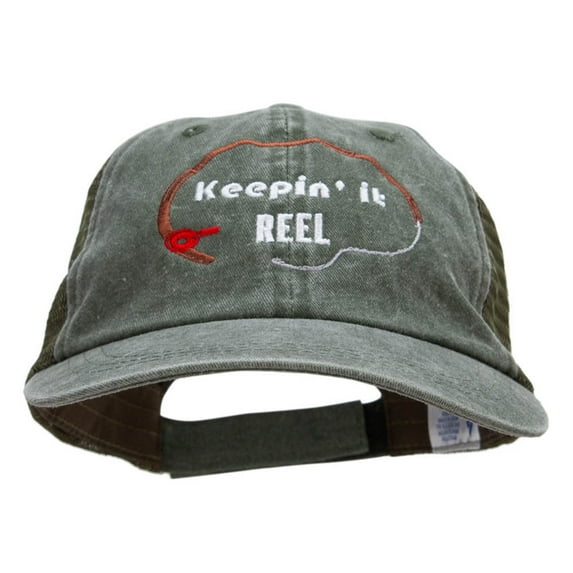 Keepin it Real Embroidered Washed Trucker Cap - Olive Olive OSFM