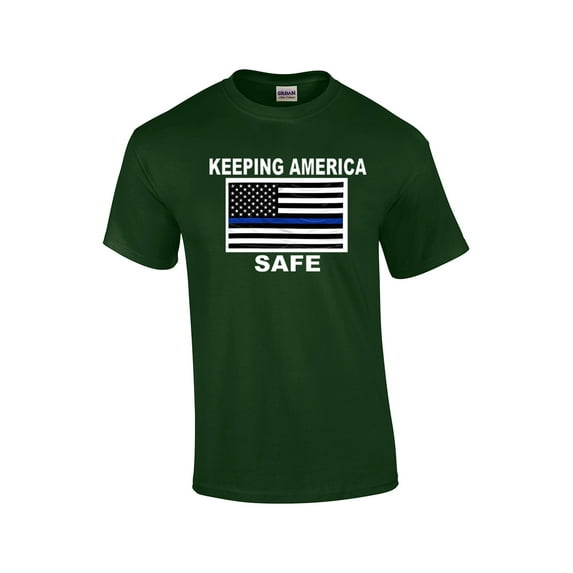 Keeping America Safe Blue Line American Flag Short Sleeve T-shirt-Forest-XXL