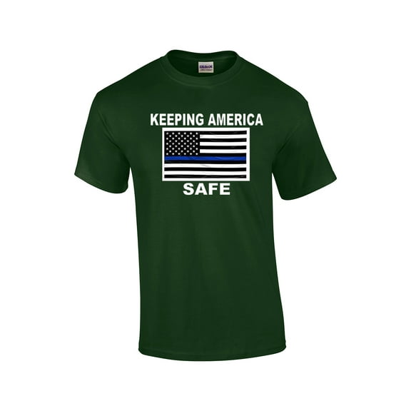 Keeping America Safe Blue Line American Flag Short Sleeve T-shirt-Forest-XXL
