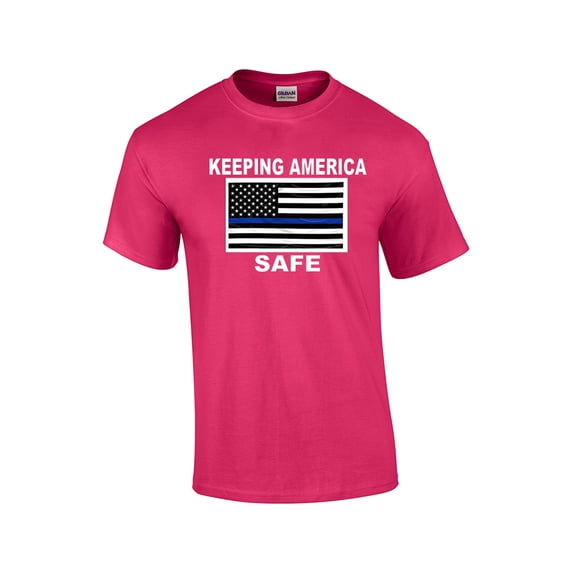 Keeping America Safe Blue Line American Flag Short Sleeve T-shirt-Fuschia-6Xl
