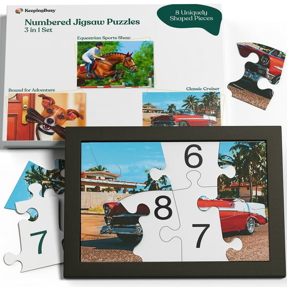Keeping Busy Dementia Puzzles for Seniors | 3 in 1 Set Numbered 8 Piece Alzheimer Puzzle for Seniors