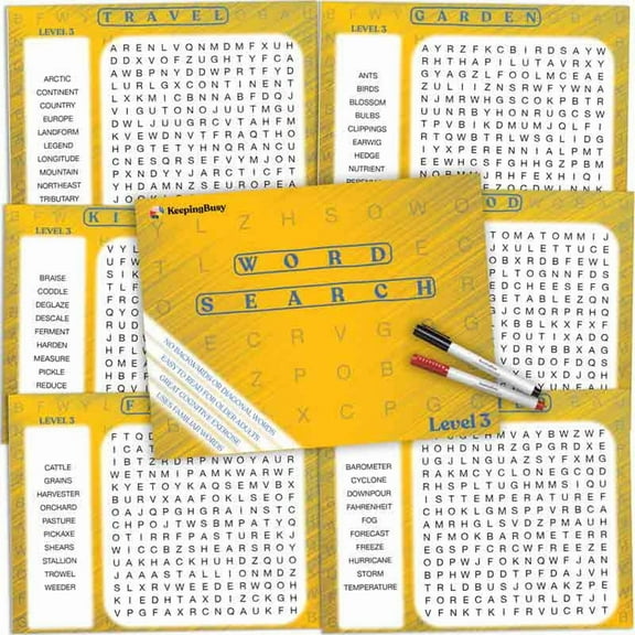Keeping Busy Reusable Word Search Puzzles | Level 3 | 12 Puzzles with Markers | Dementia Activity