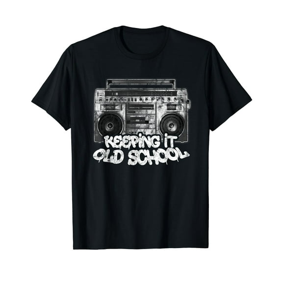 Keeping It Old School - Vintage Boombox Graffiti Black T-Shirt