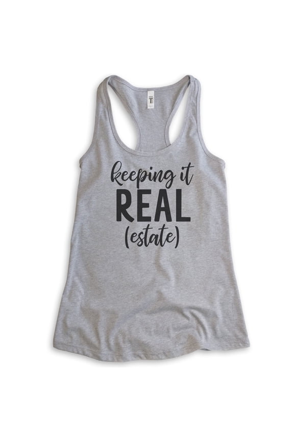 Keeping It Real (Estate) Tank Top, Ladies Racerback Tank Top, Real Estate Agent Realtor Gift Tank, Heather Gray, XX-Large