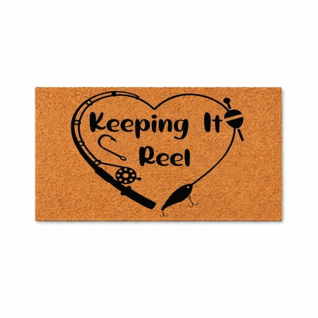 Keeping It Reel Doormat, Fishing Heart Graphic Welcome Mat, Indoor Outdoor Entryway Door Mat (24x48 inches) WoodByStu 5736