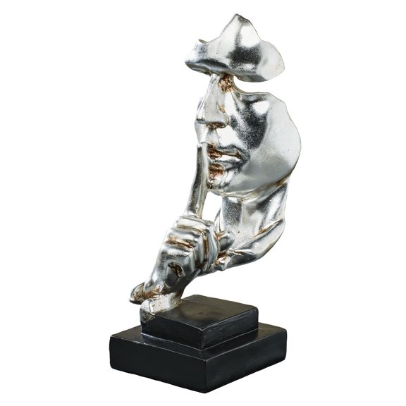 Keeping Secrets Abstract Face Bust Table Sculpture in Metallic Antique Silver and Black