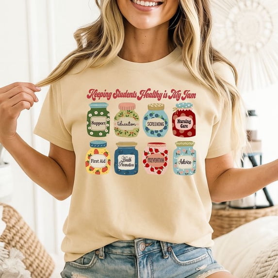 Keeping Students Healthy Is My Jam Shirt, School Nurse Shirt Men’s And Women’s Graphic Tee 100% Cotton by TBun, Full Sizes S-5XL