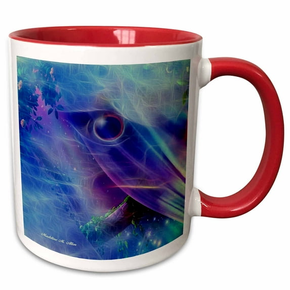3drose, Keeping Watch - Abstract - Bird Art - Blue, 11oz Two-tone Red Mug