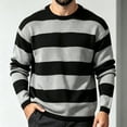 thumbnail image 1 of Keeplus Crewneck Sweaters for Men Striped Colorblock Bands Long Sleeve Pullover Classic Fall Winter Casual Top, 1 of 4