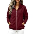 thumbnail image 1 of Keeplus Full Zip Jacket for Women Solid Stand Collar Long Sleeve Side Zip Pockets Classic Fall Winter Outerwear, 1 of 8