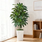 Keeplush 5ft Artificial Dracaena Tree with White Tall Planter - Silk Faux Yucca Floor Plant
