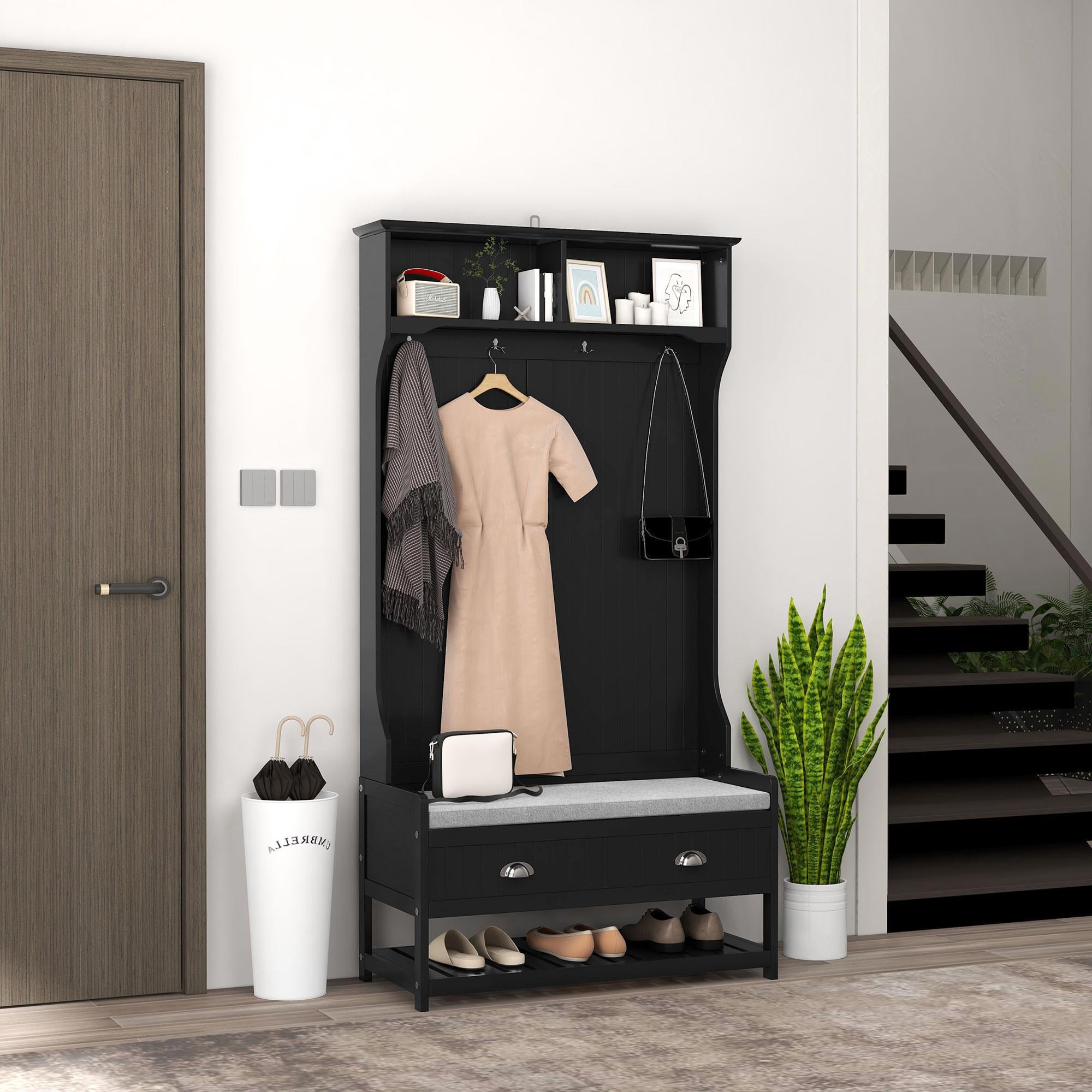 Cushion Rack Keepoman Coat Rack with Coat Rack, Shoe Rack and Padded Seat Cushions ...