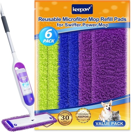 KEEPOW Microfiber Flat Mop Head for SwifferPower Mop (6 Pack)