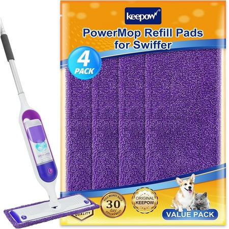 Keepow Reusable Power Mop Pads Compatible with SwifferPowerMop, 4 Pack