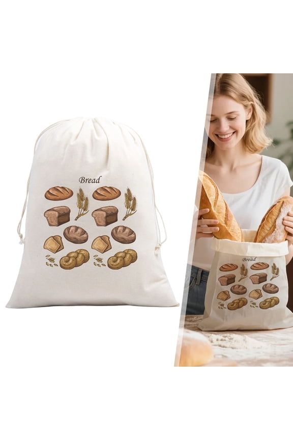 Keeps Bread Fresh Longer Reusable Cotton Bread Bag for Homemade Sourdough, Extra Large Drawstring Artisan Bread Storage Bag for Loaf Baguette Bakery Kitchen Use