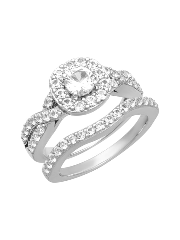 1 1/2 Carat TGW Created White Sapphire "Serena Gem" Women's Bridal Set in Sterling Silver