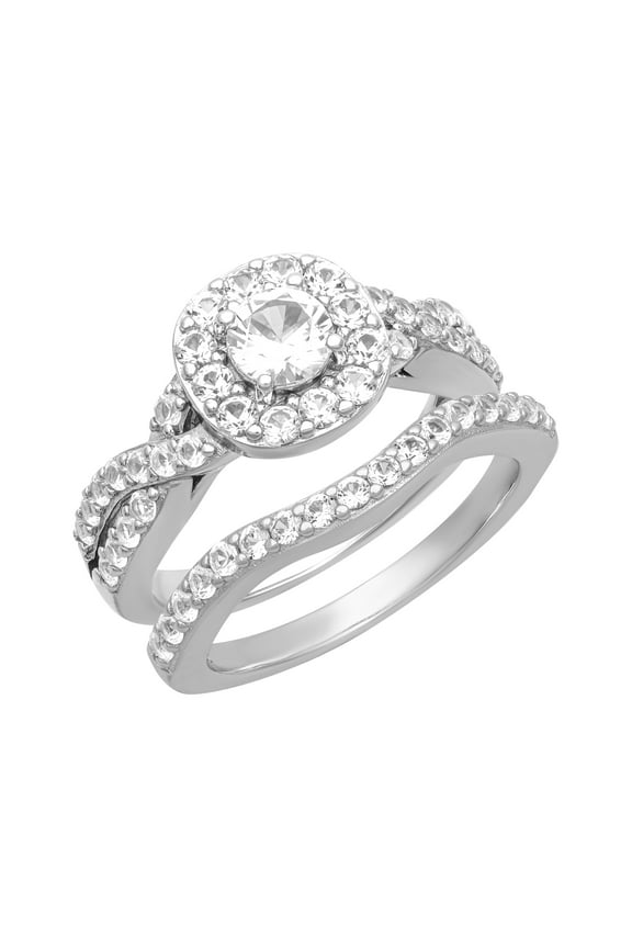 1 1/2 Carat TGW Created White Sapphire "Serena Gem" Women's Bridal Set in Sterling Silver