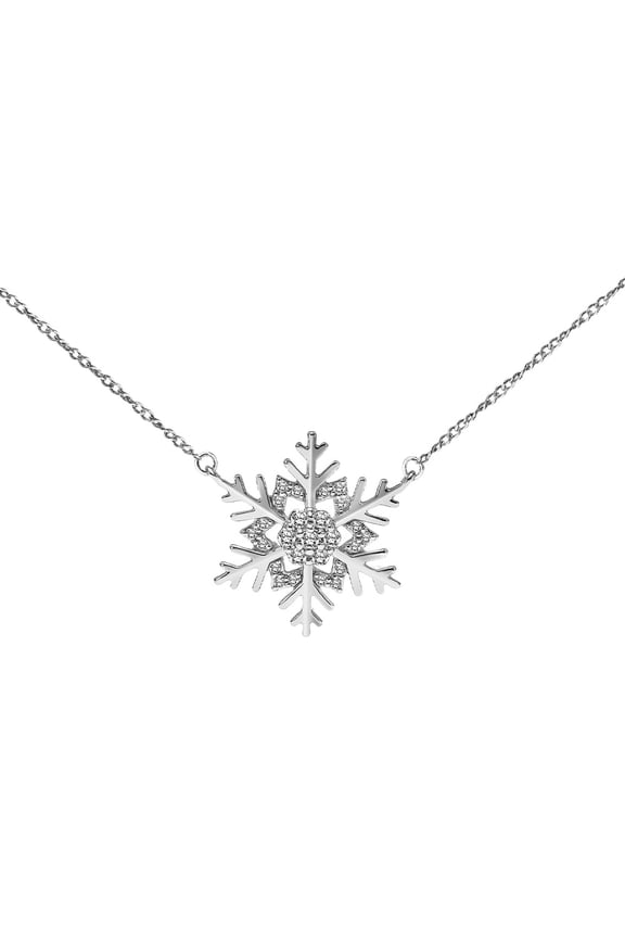 1/10ctw Diamond Sterling Silver Snowflake Necklace (I-J, I3), 17"