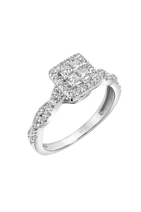 1/3ct tw Princess-Cut Diamond 10kt White Gold Halo Twist Engagement Ring