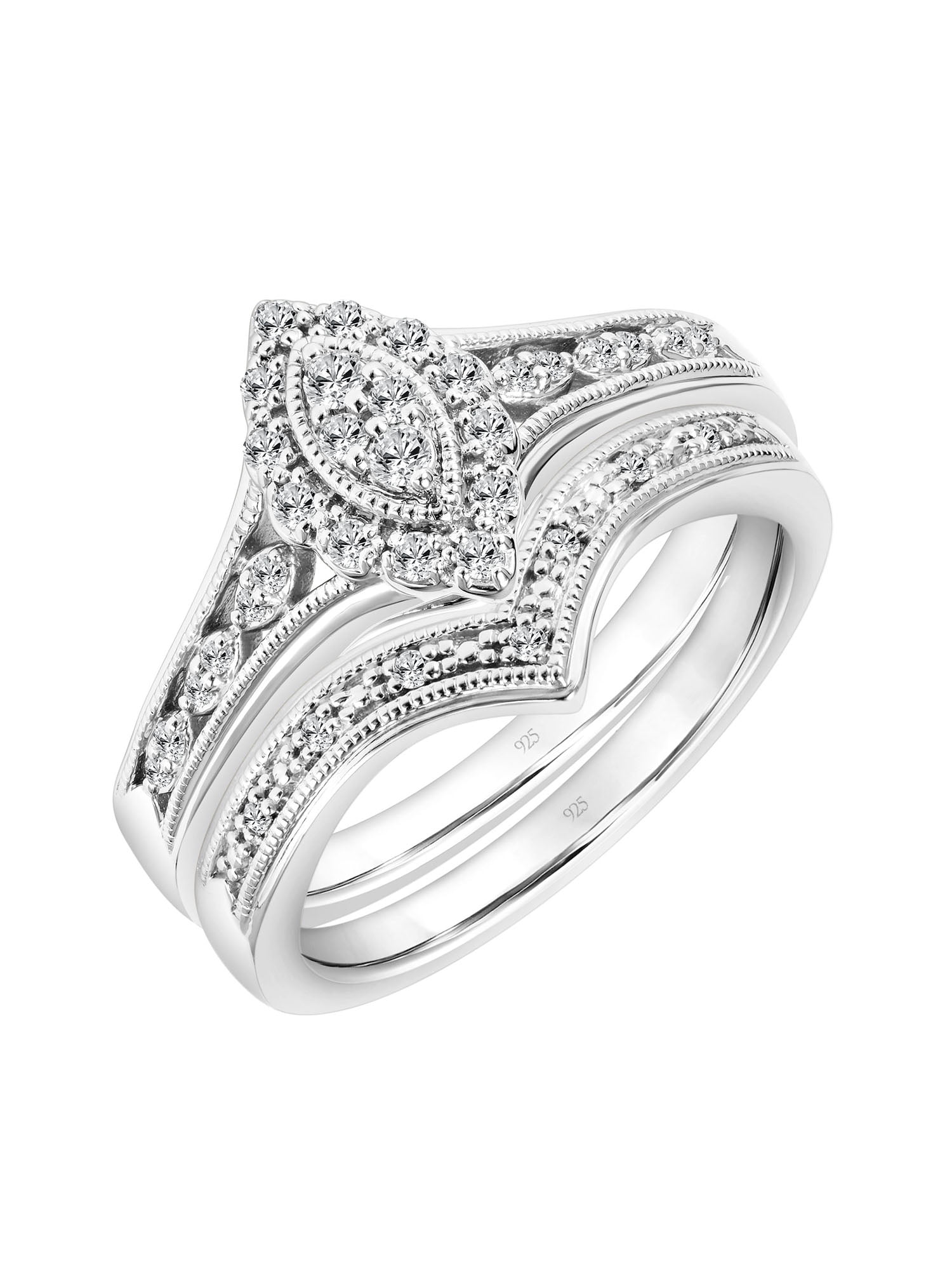Keepsake 1/5 Carat T.W. Diamond Halo Marquise-Shape 2-Piece Bridal Set in Sterling Silver