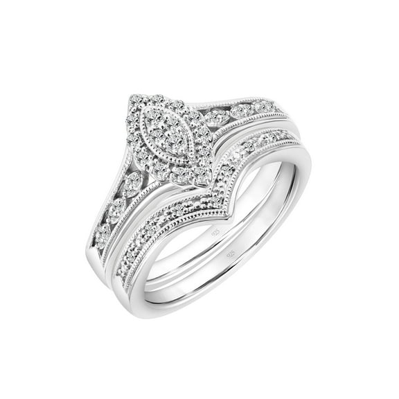 Keepsake 1/5 Carat T.W. Diamond Halo Marquise-Shape 2-Piece Bridal Set in Sterling Silver