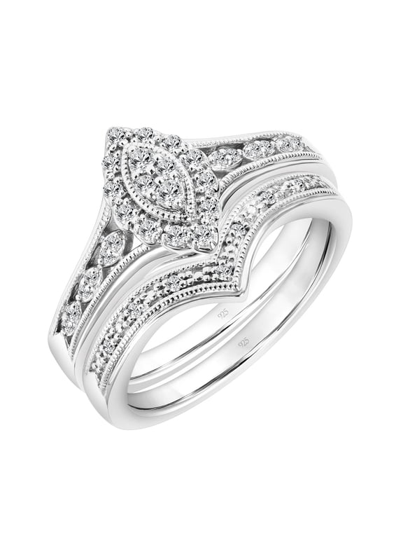 1/5 Carat T.W. Diamond Halo Marquise-Shape 2-Piece Bridal Set in Sterling Silver