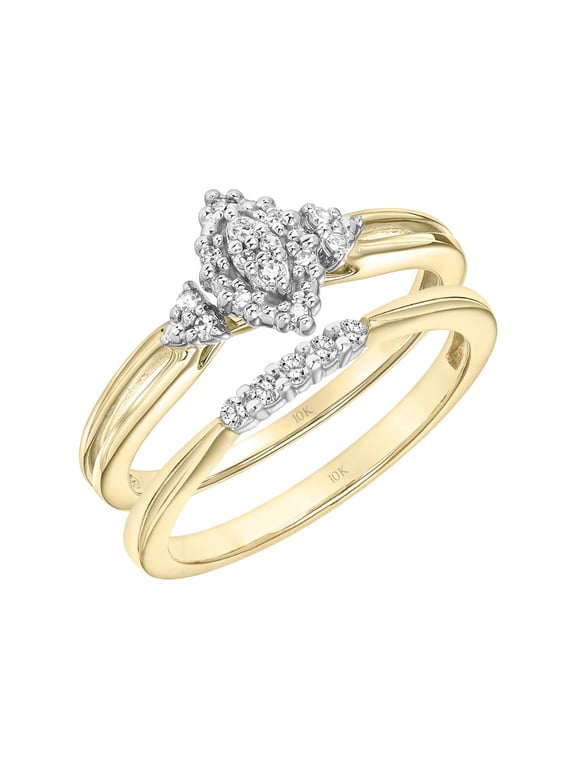 1/8ctw Diamond 10kt Yellow Gold Halo Bridal Set (H-I, I2)