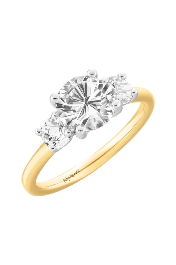 14K Yellow Gold Plated Sterling Silver Created White Sapphire 3-Stone Women's Engagement Ring