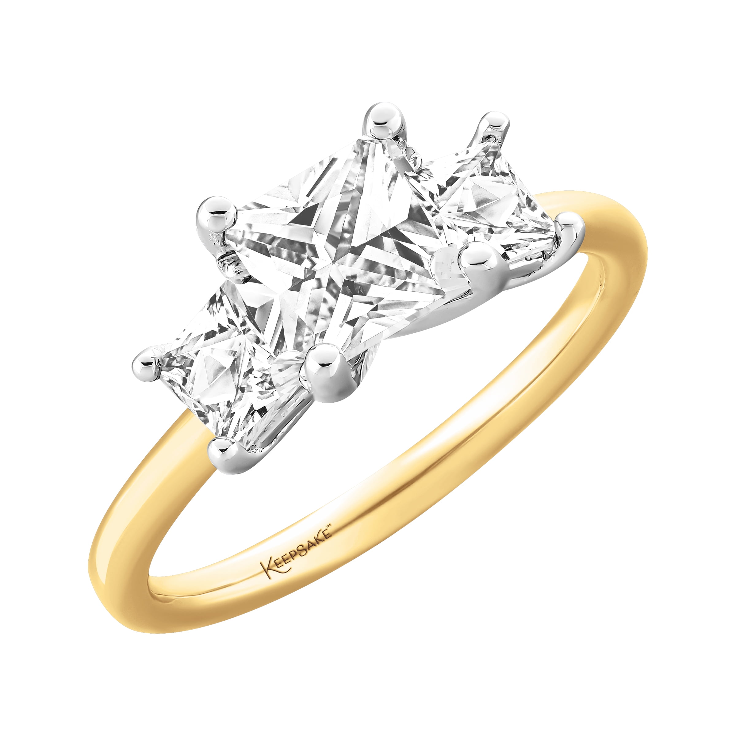Keepsake 14K Yellow Gold Plated Sterling Silver Created White Sapphire 3-Stone Women's Engagement Ring