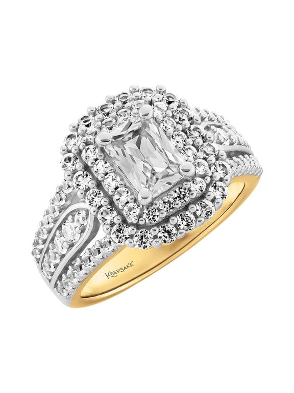 14K Yellow Gold Plated Sterling Silver Created White Sapphire Women's Engagement Ring