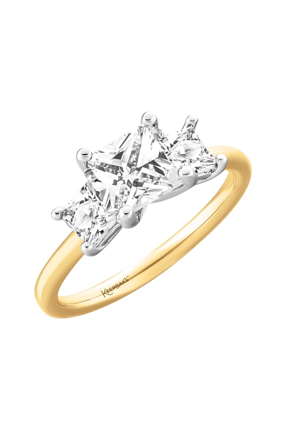 14K Yellow Gold Plated Sterling Silver Created White Sapphire 3-Stone Women's Engagement Ring