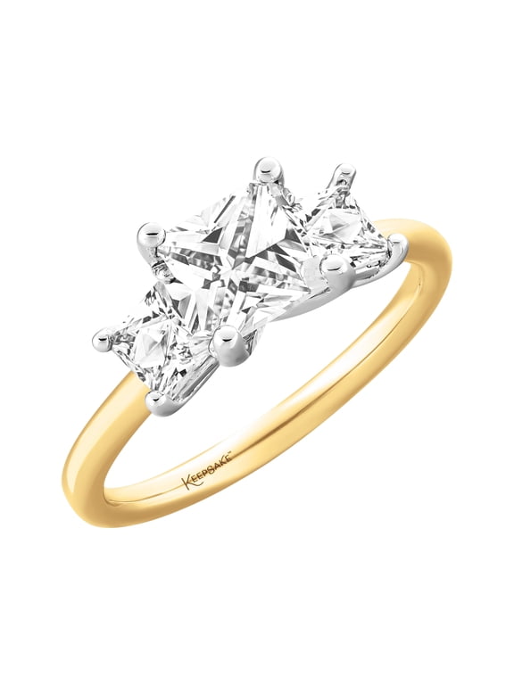 14K Yellow Gold Plated Sterling Silver Created White Sapphire 3-Stone Women's Engagement Ring
