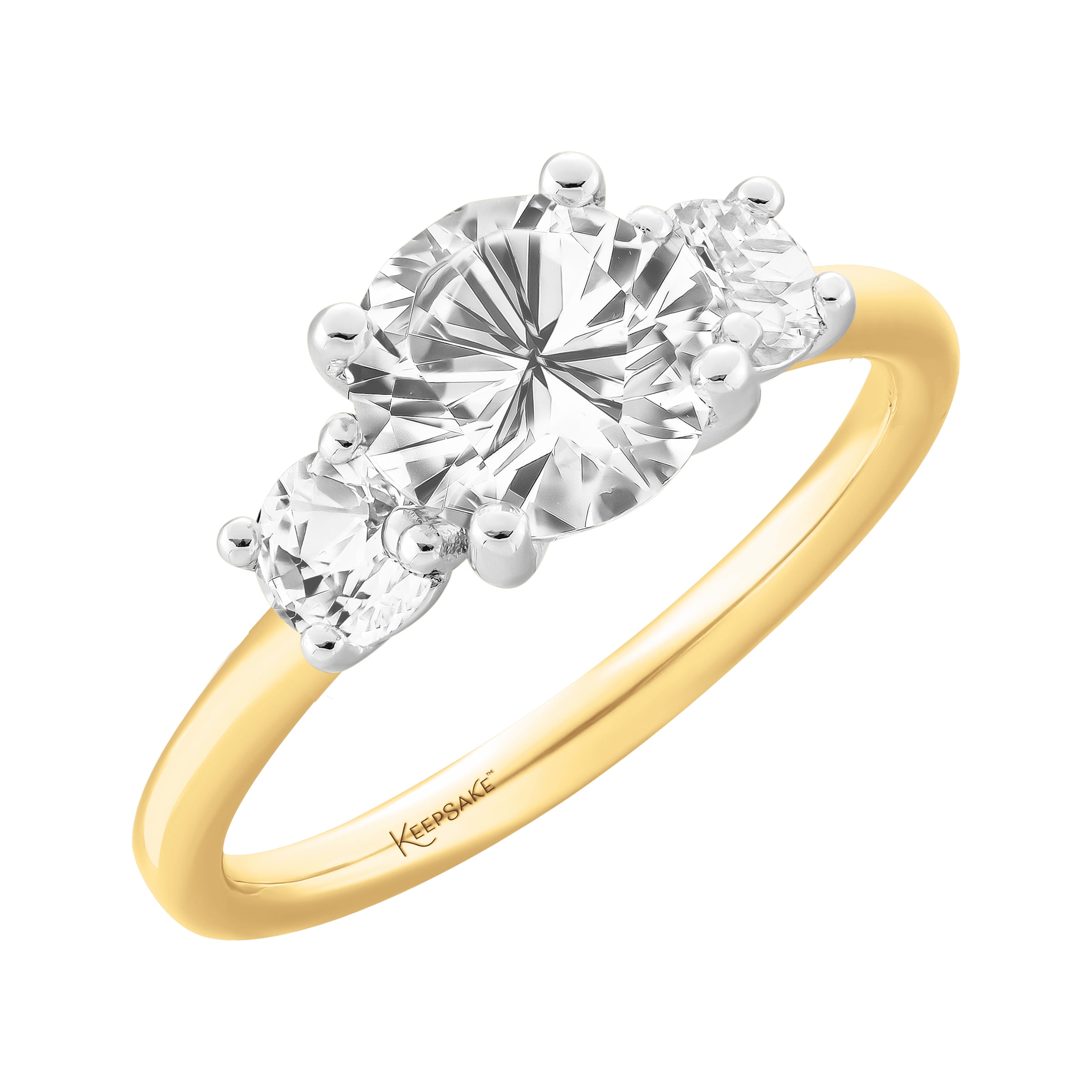 Keepsake 14K Yellow Gold Plated Sterling Silver Created White Sapphire 3-Stone Women's Engagement Ring