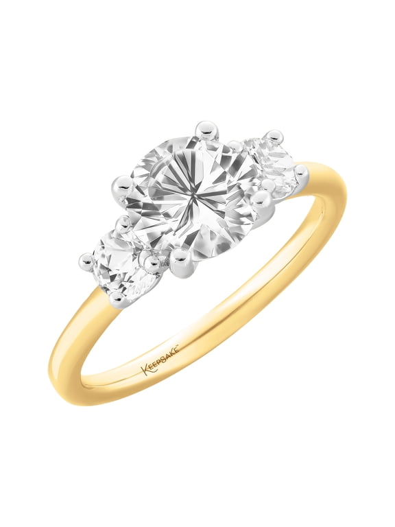 14K Yellow Gold Plated Sterling Silver Created White Sapphire 3-Stone Women's Engagement Ring