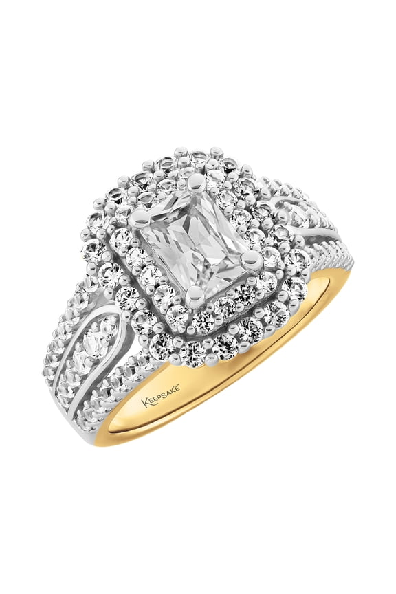 14K Yellow Gold Plated Sterling Silver Created White Sapphire Women's Engagement Ring