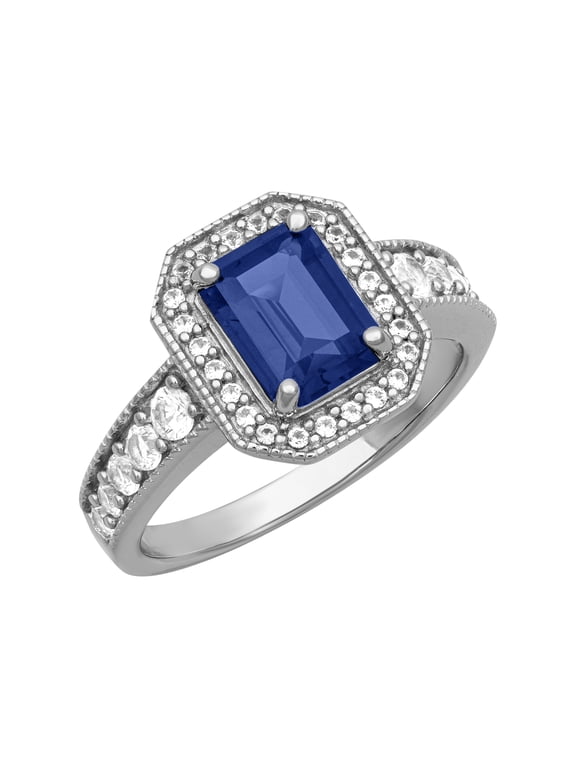 2 1/2 Carat TGW Created Blue & White Sapphire "Neptune Gem" Women's Engagement Ring in Sterling Silver