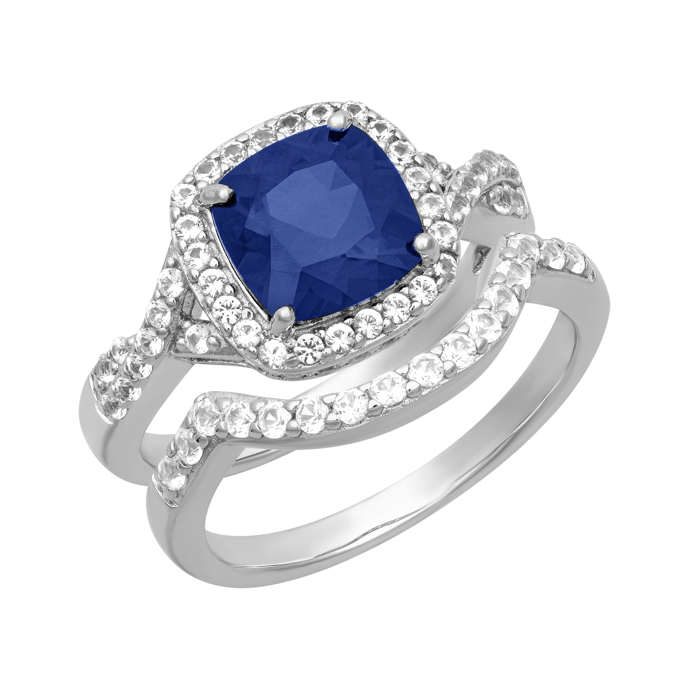 Keepsake 2 2/3 Carat TGW Created Blue & White Sapphire "Midnight Gem" Women’s Bridal Set in Sterling Silver