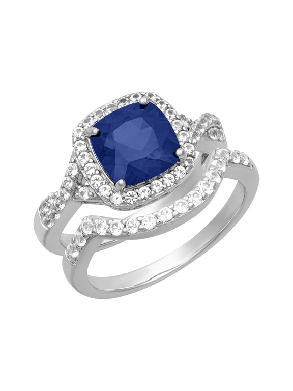2 2/3 Carat TGW Created Blue & White Sapphire "Midnight Gem" Women’s Bridal Set in Sterling Silver