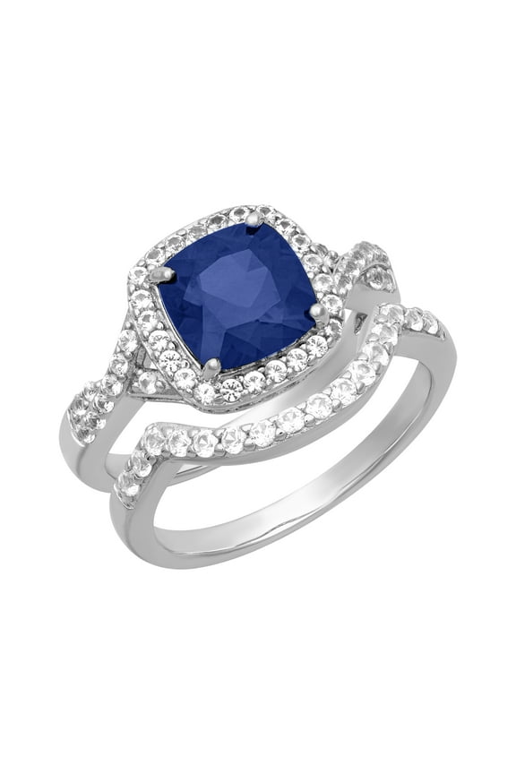 2 2/3 Carat TGW Created Blue & White Sapphire "Midnight Gem" Women’s Bridal Set in Sterling Silver
