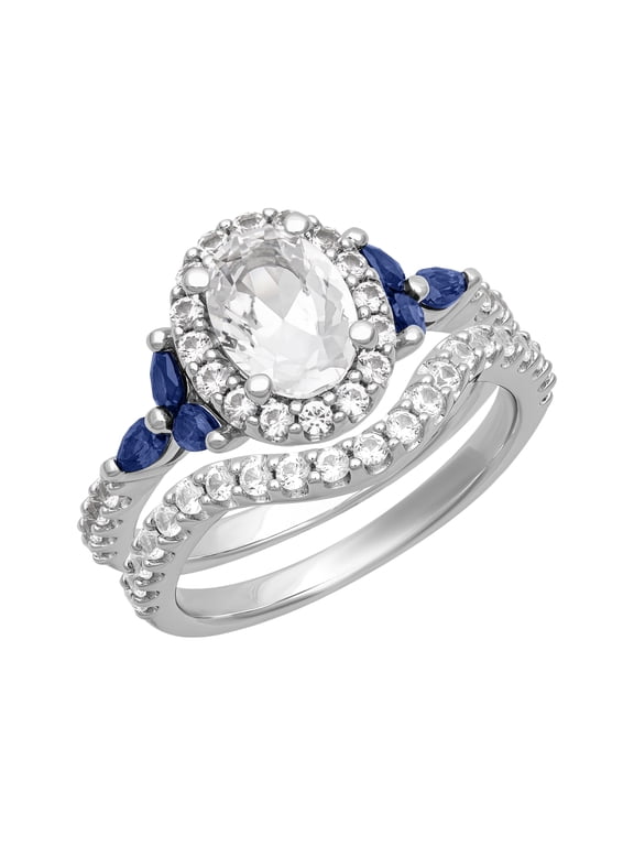 2 3/8 Carat TGW Created Blue & White Sapphire "Twilight Gem" Women's Bridal Set in Sterling Silver