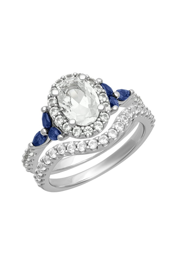 2 3/8 Carat TGW Created Blue & White Sapphire "Twilight Gem" Women's Bridal Set in Sterling Silver