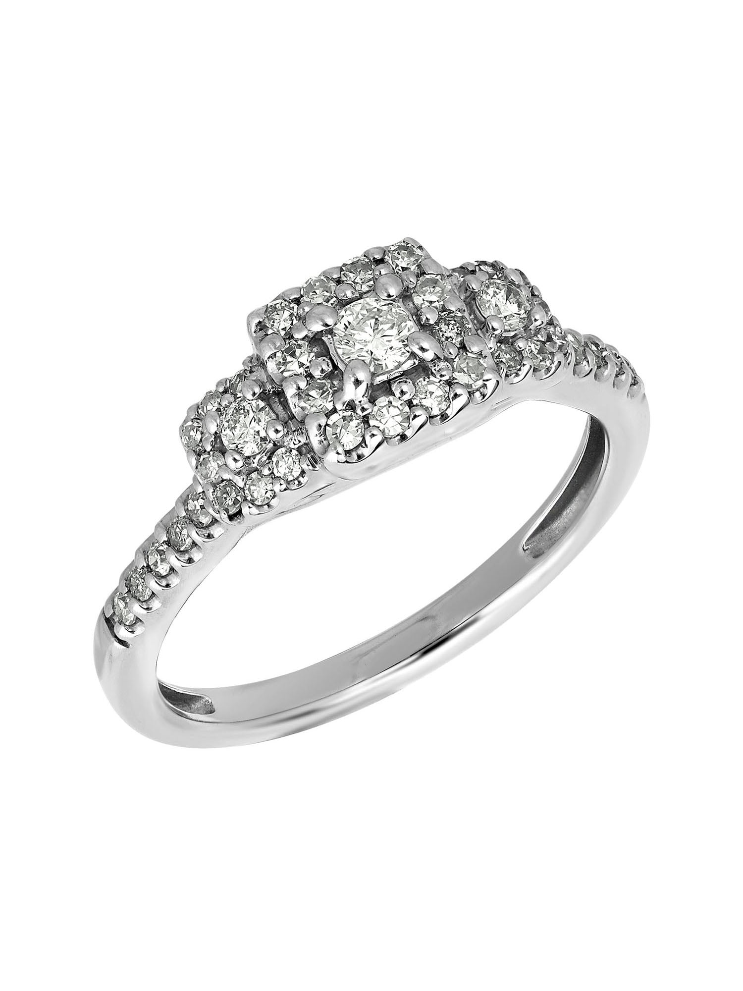 Keepsake 2/5ctw Diamond 10kt White Gold Three-Stone Halo Engagement Ring (H-I, I2)